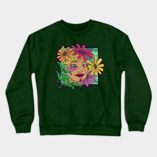 Pretty Woman with Garden Flowers Crewneck Sweatshirt